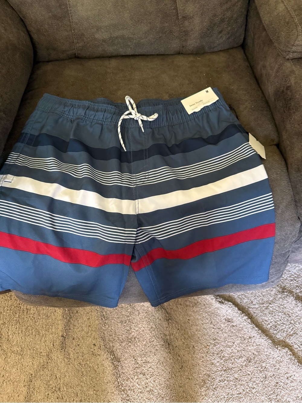 Goodfellow & Co Navy and Red Striped Swim Trunks